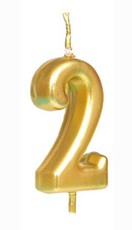 Gold Number 2 Birthday Candle